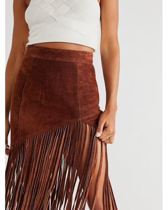Understated Leather Dresses & Skirts - NWT Understated Leather Free People Brown Fringe Skirt L